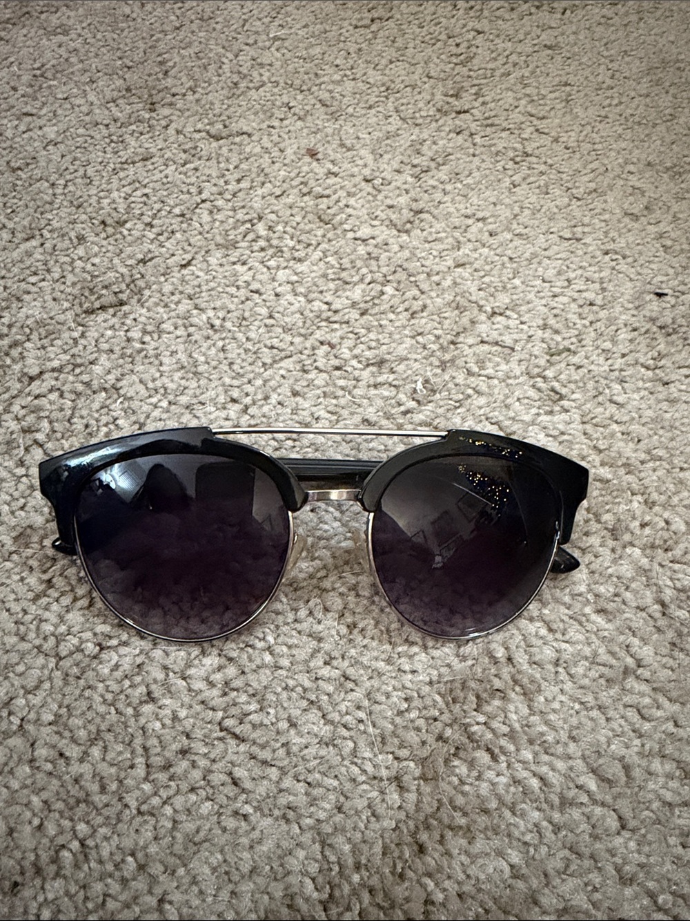 Betsey Johnson Black Round Sunglasses with Double Bridge